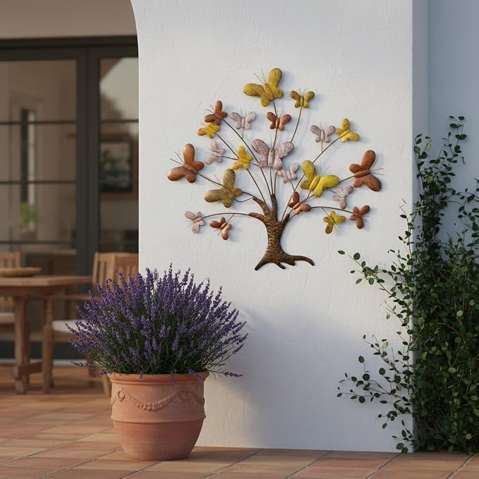 VEWOSTAR 28" Metal Wall Art Home Decor Colored Butterfly Wall Sculpture | Handmade Metal Frame Suncatcher for Window Stained Glass Panels for Wall Garden Decor