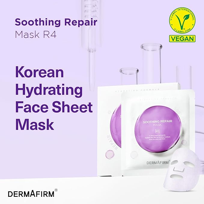 Dermafirm Soothing Repair Face Mask Sheets R4 | Hydrating Essence Leave-On Korean Facial Mask with Eucalyptus, Peptide and Collagen | Gentle on All Skin Types No Animal Trials No Paraben (5 EA, 1 oz)
