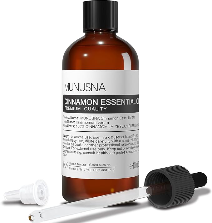 Cinnamon Essential Oil 100ML, 100% Pure Natural Cinnamon Oil Premium Grade Aromatherapy Oil for Hair Face Skin Body Care, Diffuser, Massage, Home, Soap and Candle Making