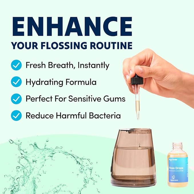 Puur Smile Concentrated Floss Drop Serum – 2oz Concentrated Mouth Wash to Use in Water Flosser | Natural Essentials Promotes Good Breath | Organic Spearmint Drop Supports Good Oral Health