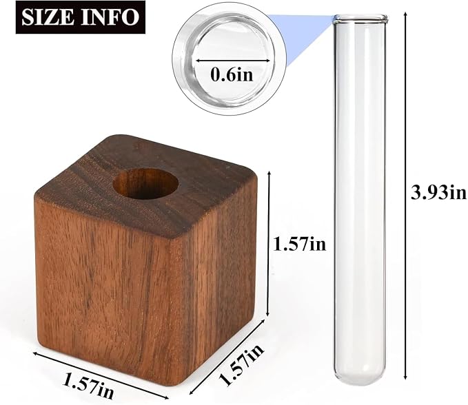 3 Pack Wooden Hydroponic Vase Fridge Magnets, Mini Glass Planter with Strong Magnet for Refrigerator Whiteboard Cabinet, Home Kitchen Decor for Succulents Cuttings Small Flowers