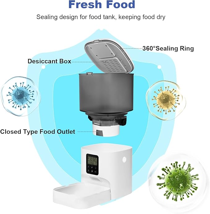 Automatic Cat Feeder, 4L Cat Food Dispenser with 10s Voice Recorder, Pet Feeder up to 8 Meals per Day, Timed Dog Feeder with Dry Food Sealed Ring