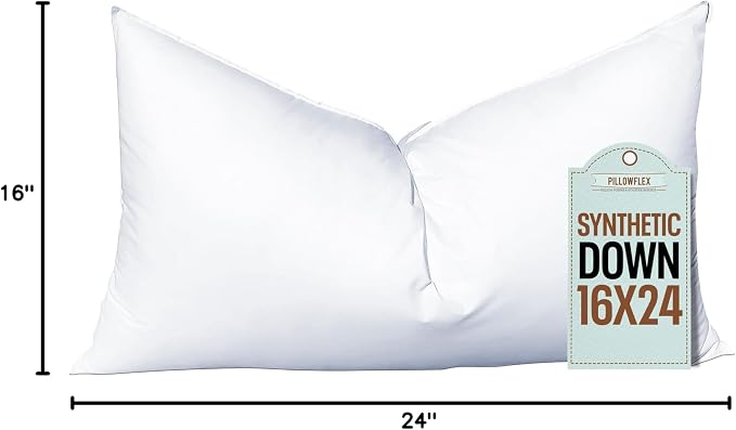 Pillowflex Synthetic Down Pillow Insert 16x24 in - Karate Chop Pillow | Large Rectangle Sham Form, Plush Polyester Cotton Blend, Cloud-Like Comfort, Clump-Resistant Fill, Smooth Elegant Finish