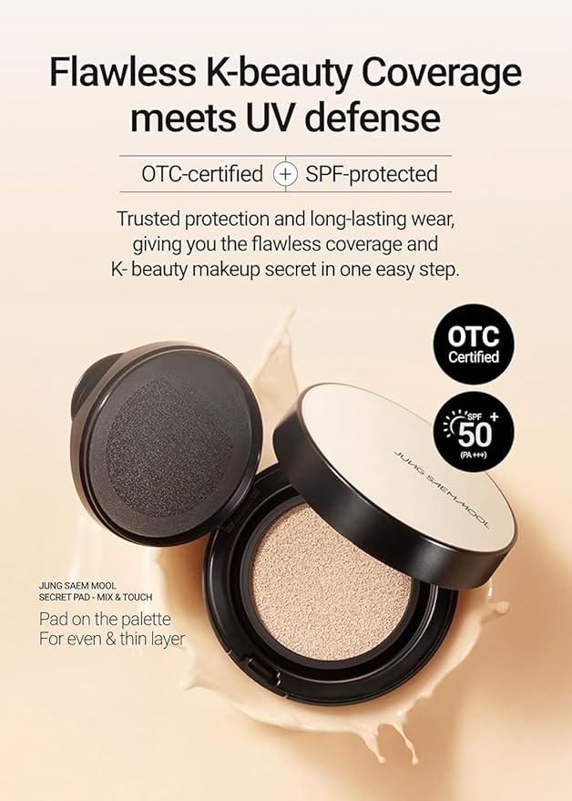 JUNG SAEM MOOL Essential Skin Nuder Cushion | Natural Finish, Buildable Coverage Cushion Foundation by Korean Makeup Artist (Refill Included, SPF 50 | Gift Set with Mool Cream & Puff), 17 Fair Light