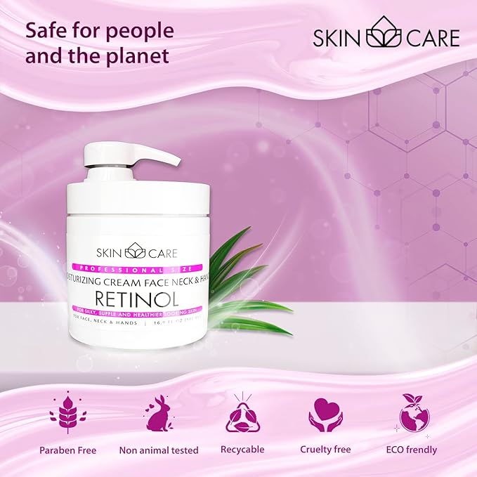 Skin Care Retinol 3-in-1 Moisturizer Face Cream, Neck and Hands - Treatment for Crepey Texture, Wrinkles and Sagging - Daily Lotion for All Skin Types - 16.9 fl. oz.