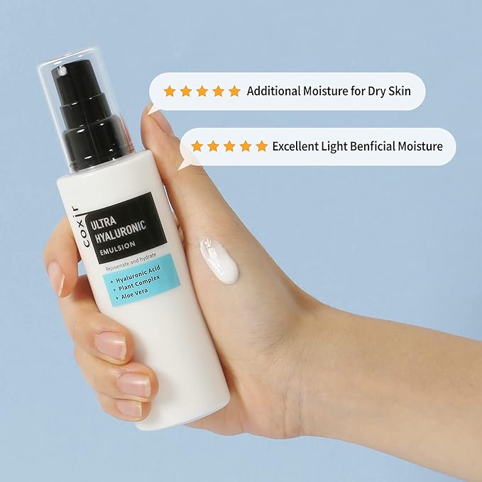 coxir ULTRA HYALURONIC EMULSION lLong-lasting Hydration Facial Moisturizer for Sensitive,Dry, Dehydrated Skin l Lightweight texture with Hyaluronic Acid, Collagen, korean skincare[3.38 fl.oz]