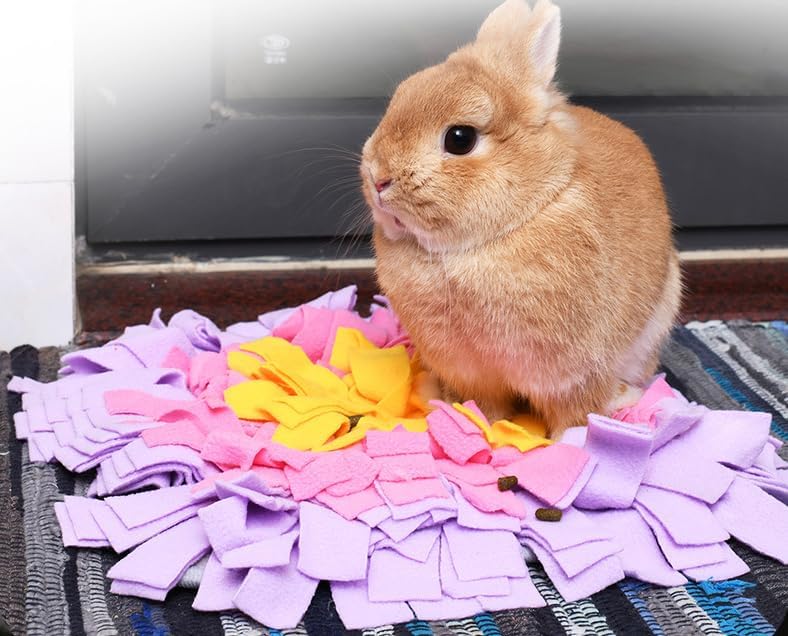 Vedem Small Animal Snuffle Mat Fleece Foraging Mats Interactive Feeding Toy Rabbit Guinea Pig Rat Hamster Anti Slip Treat Dispenser (Purple)