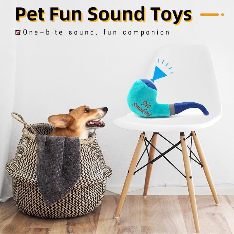 PetPhindU Squeaky Plush Dog Toy - Tobacco Pipe Pattern, Interactive, Soft, Durable, Cute, for Small & Medium Dogs