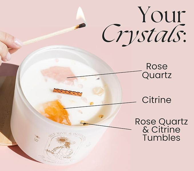 Large Crystal Candles for Women - 12oz Soy Wood Wick Candles that Crackle. Scented, Non-Toxic, Luxury Aromatherapy. Unique Meditation Spiritual Gifts for Women