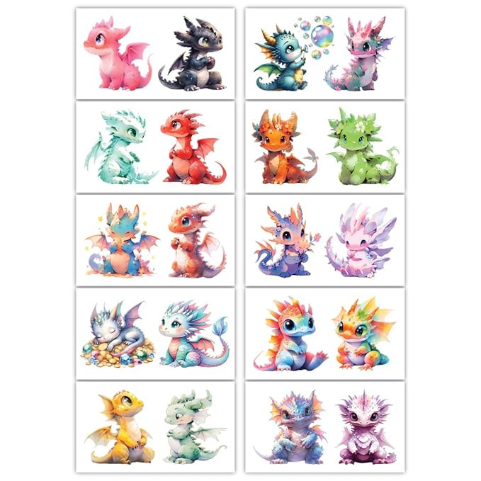 Temporary Tattoos - 30 Sheets Tattoos (Dragons)