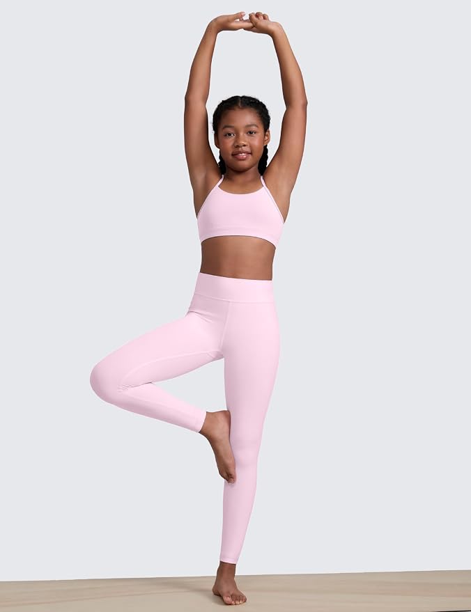 CRZ YOGA Girls Butterluxe Y Back Sports Bra - Yoga Athletic Casual Tops Scoop Neck Spaghetti Strap Padded Crop Kids Teen