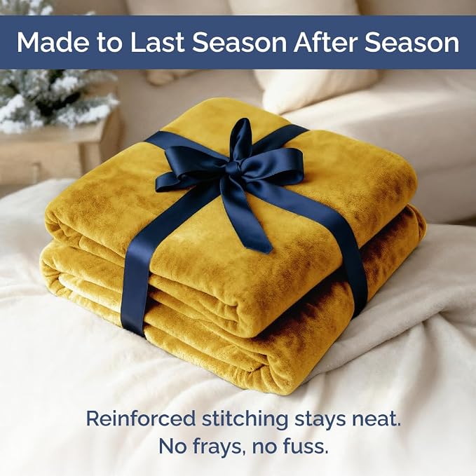 Ultra Soft Fleece Twin XL Blanket - College Dorm Room Essentials - Gold | Flannel Fleece, Thick, Warm & Breathable, All Season Cozy, Anti-Static, Microplush, Lightweight for Couch, Bed & Dorm Bedding