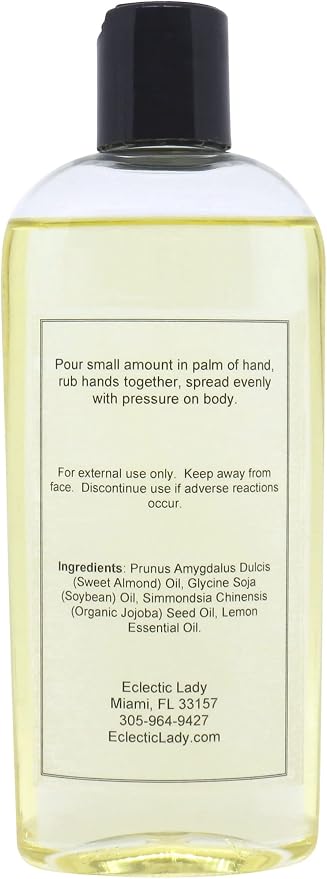 Lemon Massage Oil, 4 oz, Natural Ingredients with Sweet Almond & Jojoba Oil