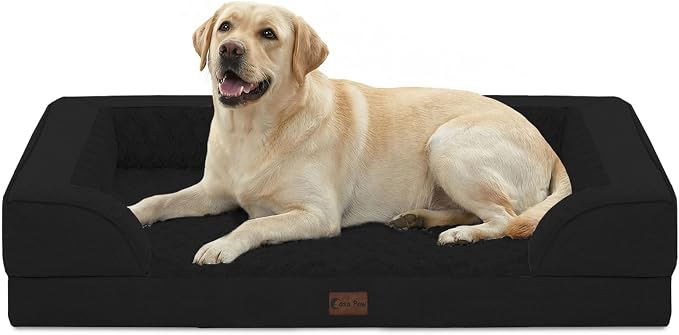 Orthopedic Washable Dog Bed for Extra Large Dogs, 45x35in, Black | Orthopedic Foam Eases Joint Pressure, Bolsters Supports Head And Neck, Washable Pet Beds, Removable Cover, Non-Slip Bottom