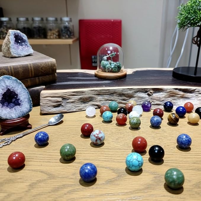 20Pcs 16mm Natural Stone Balls Healing Crystal Gemstone Spheres Polished Assorted Small Marbles, 20 Mix Colors of Stone, 1 for Each