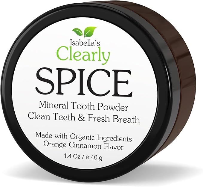 Isabella’s Clearly Spice Remineralizing Tooth Powder | Teeth Whitening Natural Toothpaste Fluoride Free for Adults, Kids, Sensitive Teeth & Gums | Xylitol, Baking Soda, Clay, Calcium, Cinnamon, Clove