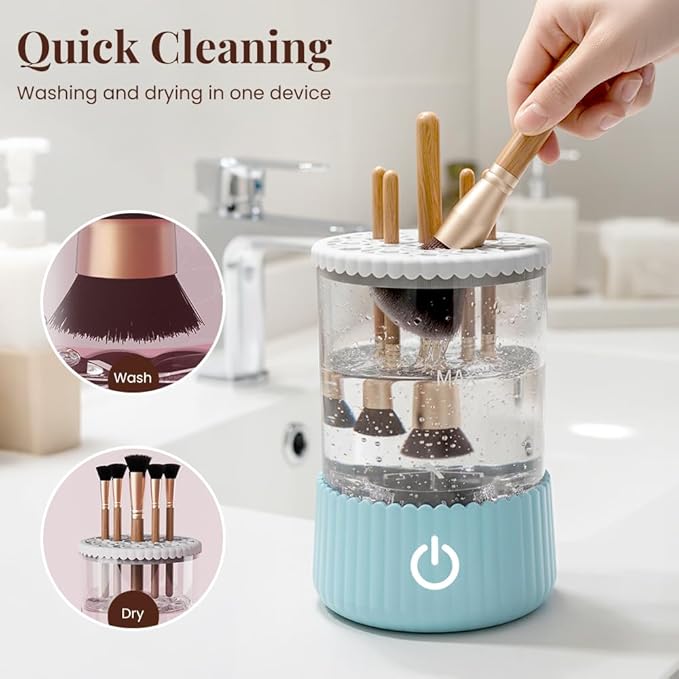 Electric Makeup Brush Cleaner Machine, 2026 New Automatic Spinning Make Up Brush Washer Portable Makeup Brushes Cleanser for All Size Beauty Makeup Brushes (Blue)