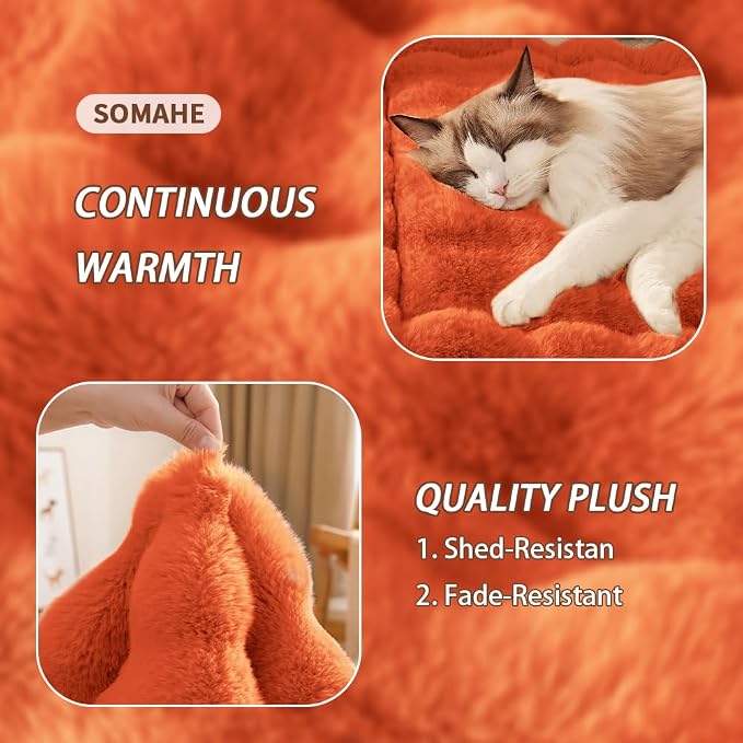 SOMAHE Soft Plush Cat Bed Mat, Machine Washable, Small 23x15 Vibrant Orange | Machine Washable + Non-Slip Paw Bottom: soft cat mat stays fluffy and steadier on floors, couches, and cat trees.