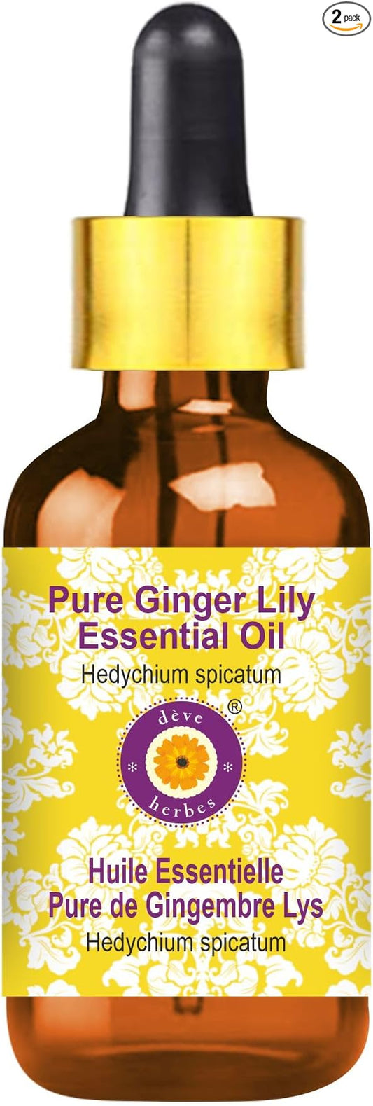 Deve Herbes Pure Ginger Lily Essential Oil (Hedychium spicatum) with Glass Dropper Steam Distilled 50ml (1.69 oz)