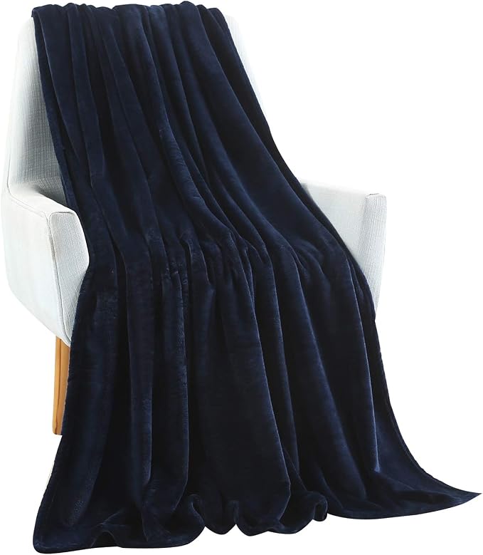 TASTHROW Large Flannel Fleece Throw Blanket, 60×80 Inch - Navy | Cozy Lightweight Thick Blanket - All Seasons Suitable for Women, Men and Kids