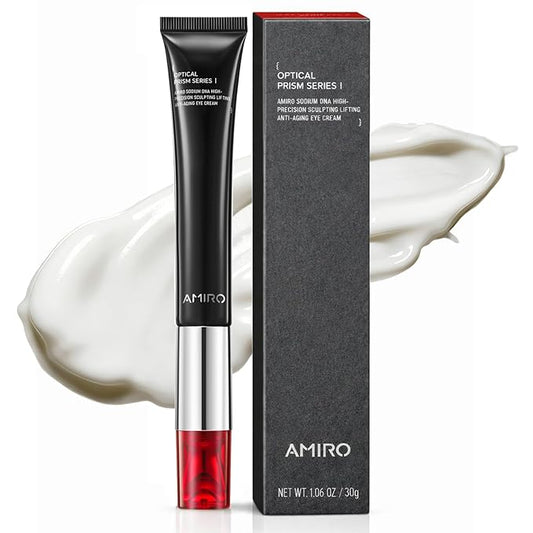 AMIRO Red Light Eye Cream with Microcurrent Massager, PDRN 0.01%, Peptide & Hyaluronic Acid Formula, Hydrating & Firming Under Eye Serum for Dark Circles, Puffiness & Fine Lines, 1.06oz