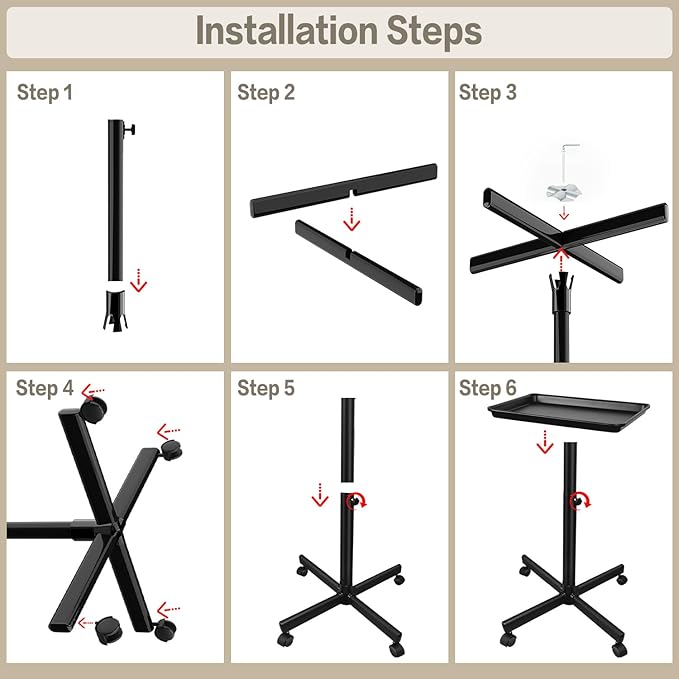 Salon Tray on Wheels,Height Adjustable Rolling Beauty Trolley Cart,Professional Salon Equipment for Barbershop/Spa/Home Use Black
