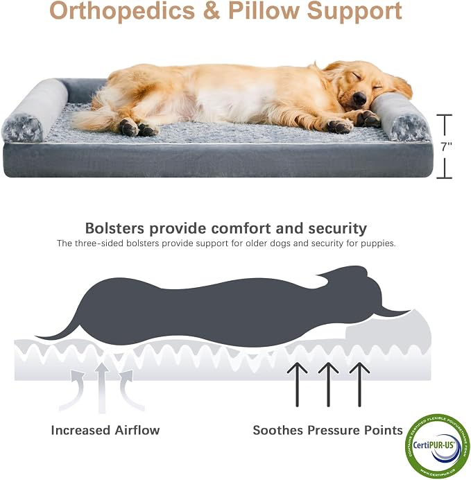 BFPETHOME Orthopedic Washable Dog Beds Large Sized Senior Dog for Comfy Sleeping with Removable Cover, Waterproof Big Soft Pet Couch Bed for Dogs Relax (Pack of 2)