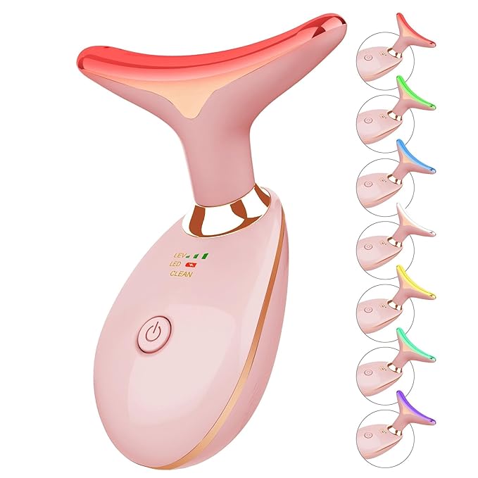 ELISHINE 7 Color Face and Neck Massager Light Therapy, Red Light Based Facial Massager for Skin Care, Firming, Smoothing (Rose Golden)