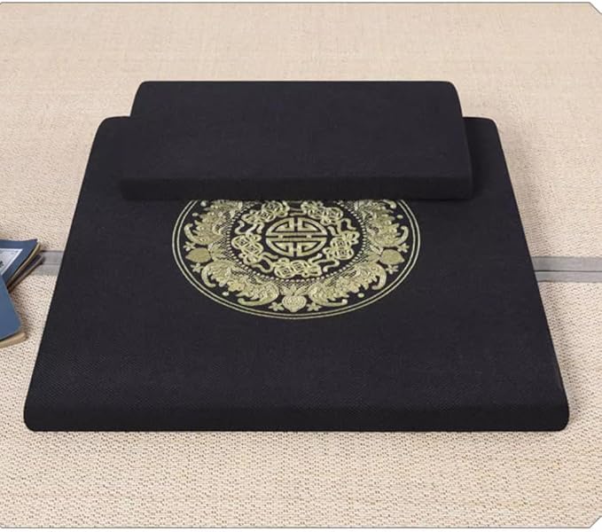 Square Meditation Cushion Mat Set with Washable Cotton Linen Cover, Larger Thick Yoga Mat Bolster Floor Pillows Seating for Adults Upgraded Meditation Accessories grey-60 * 5cm