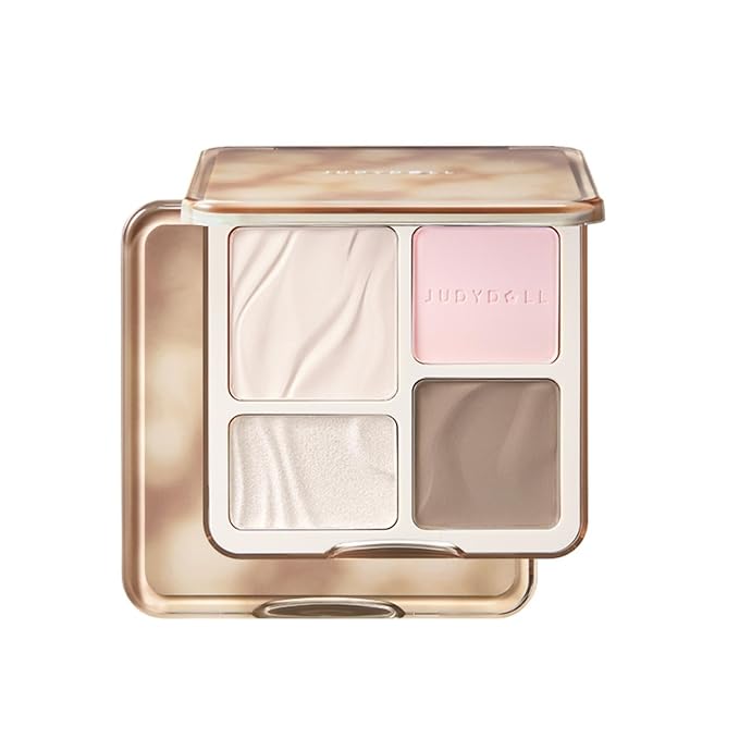 JUDYDOLL Highlight & Contour Palette, All-in-One Matte Highlighter Contour Compact, Natual Finish, Ultra-fine Powder, Blendable Face Makeup for All Skin Tones (New Version 04 Blush Shadow Palette)