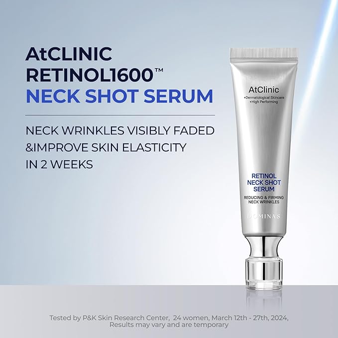 DOMINAS AtClinic Retinol Neck Shot Serum - Neck Pigmentation & Wrinkle Treatment with Retinol, 5 Peptides & Vitamin C, Sagging Skin, Firming & Lifting, Korean Skincare, 1.01 fl oz