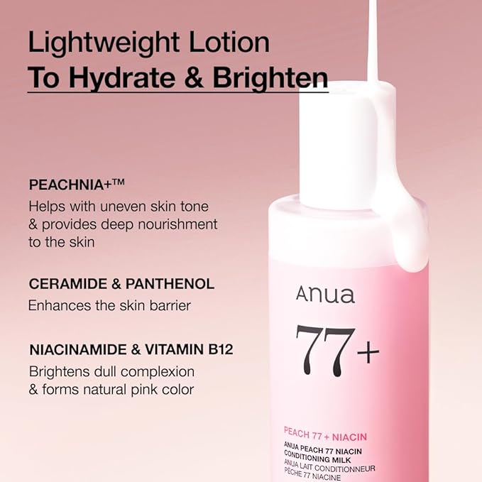 ANUA Peach Niacin Conditioning Lotion, Face Moisturizer with Vitamin B12, Ceramide, Panthenol, Hyaluronic Acid, Lightweight, Korean Skin Care for Glass Skin (150ml, 5.07 fl.oz.)
