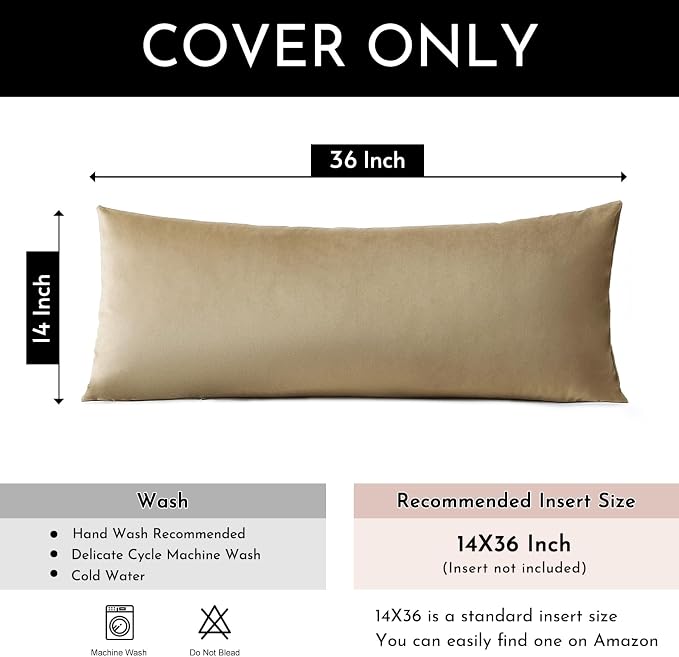 Artscope Luxury Velvet Lumbar Pillow Cover Super Soft Decorative Rectangle Throw Pillow Covers Case Cushion Covers for Sofa Couch Bedroom Car Decor 14x36 Inch Tan