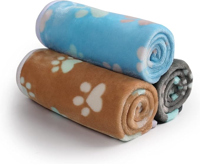 Luciphia Dog Blanket 3 Pack, Soft Cozy Fleece Throw for Puppy Cat,41"x31" | Fuzzy Flannel Small Pet Blanket Washable, Cute Paw Print for Crate Car Bed. Puppy Essential,Cat Stuff Gifts,Large