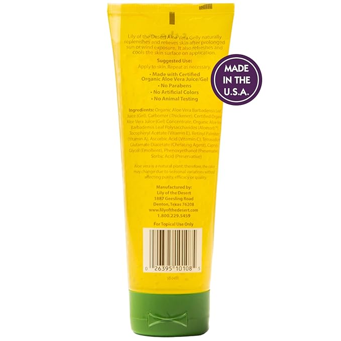 Lily Of The Desert Gelly Moisturizer - 99% Organic Aloe Vera Gel for Skin, After Sun Care with Aloe, Vitamin E Oil, and Vitamin C for Sunburn Relief, 8 Fl Oz