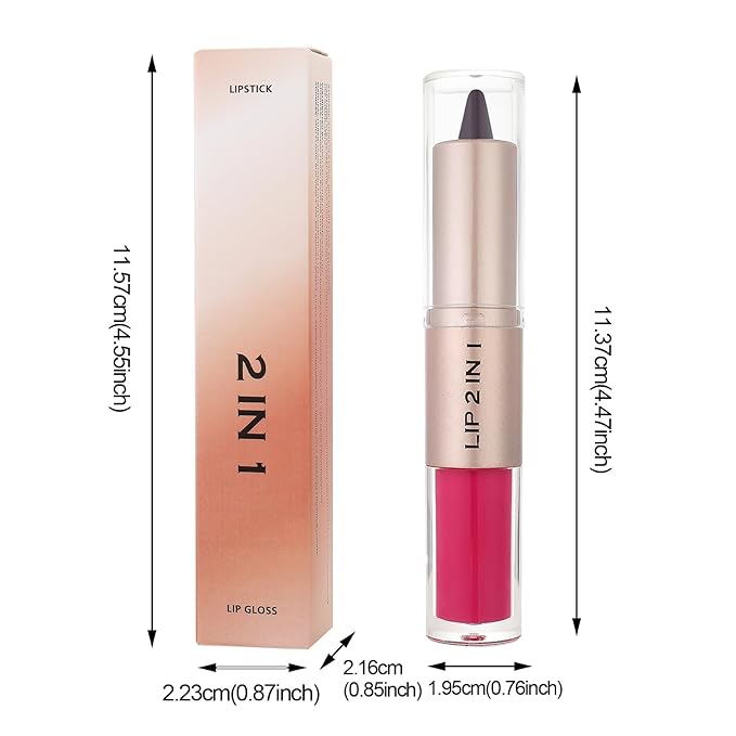 Lip Set - 2 in 1 Double Ended Lip Gloss Set, Nude Lip Mirror Effect, Velvet Matte Lip Liner, Long Lasting - Plumping - Moisturizing - Lip Effect, For Women, Chocolate & Cherry Red (2PCS)