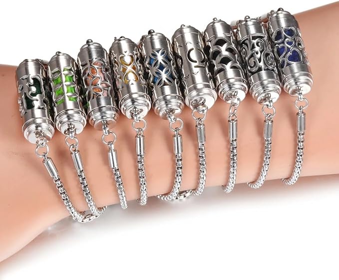 Essential Oil Bracelet,Essential Oil Diffuser Bracelet Stainless Steel Aromatherapy Locket Adjustable Diffuser Bracelet Unisex (Cover-A)