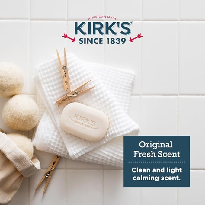 Kirk's Castile Bar Soap for Men, Women & Children - Made With Premium Coconut Oil, Sensitive Skin Formula, Vegan, Non GMO, Original Fresh Scent, 4 oz. Bars, 6 Pack