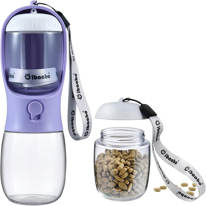 Cibaabo Dog Water Bottle Portable with Food Container & Filter for Travel | Feeding & Hydration | Travel Puppy Water Bowl | Portable Pet Dispenser | Girl Dog Accessories | for Hiking Camping Beach