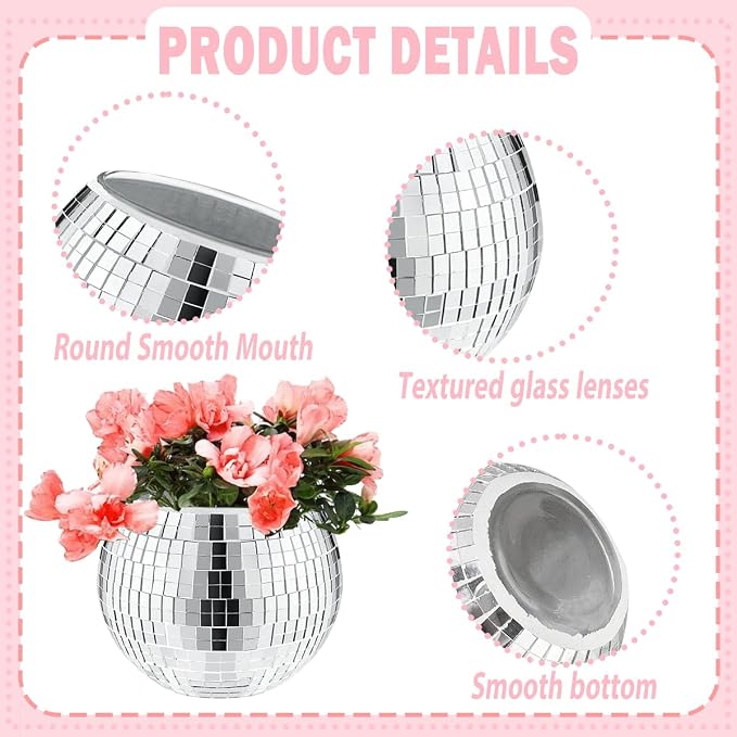 9 Pcs Disco Ball Vase,Disco Ball Decorations for Wedding Centerpieces,Party | Sturdy Glass, Reflective Mirrors, Smooth, Easy-Clean, Multipurpose, Wedding Centerpieces, Parties, Bedroom, Office Decors