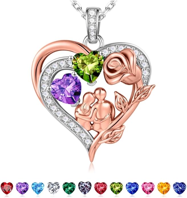 Iefil Valentines Day Gifts for Her - 925 Sterling Silver Birthstone Necklace for Women, Anniversary Birthday Gifts for Wife Girlfriend Mom