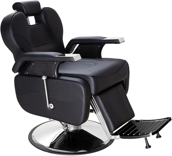 Barber Salon Chair for Hair Stylist, Reclining Chairs with Heavy Duty Hydraulic Pump, Styling Chair for Barbershop Spa Salon Home Studio (Black & Silver)