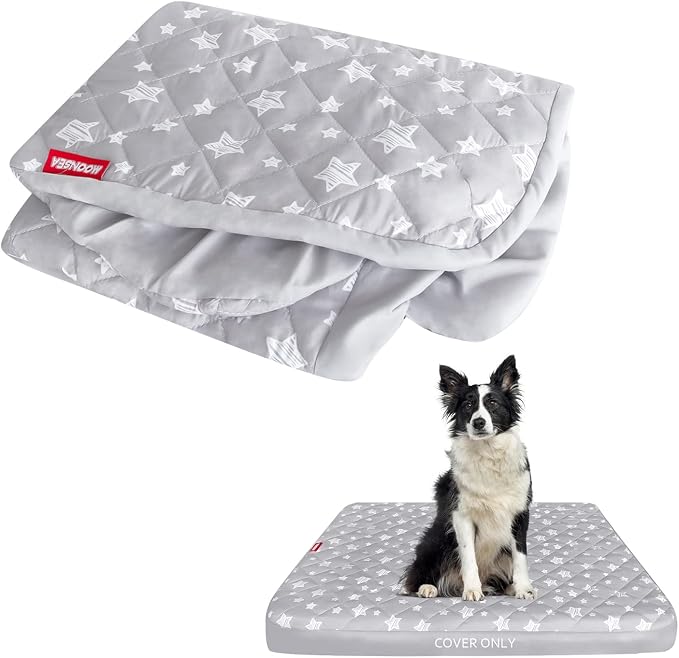 Waterproof Dog Bed Covers Replacement Lovely Grey Star Print, 29x41 Inches | Washable Pet Hair Easy to Remove, Noiseless Quilted Puppy Pet Bed Cover , for Dog/Cat, Cover Only