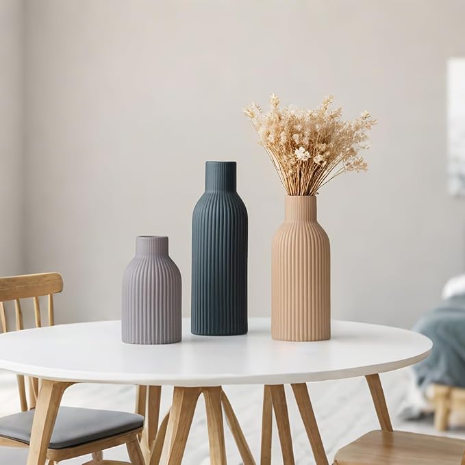 Modern Ceramic Vases Set of 3, Black Ribbed Decorative Vases, Shelf Table Centerpiece for Home Decor, Birthday Gifts for Women, Mom, Grandma Decorative (Black Mix)