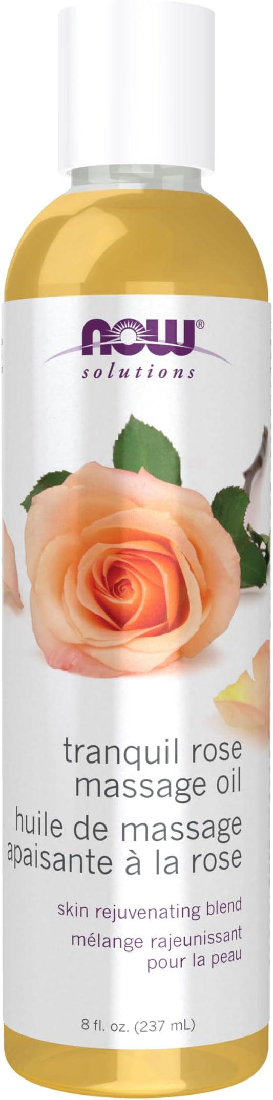 NOW Solutions, Tranquil Rose Massage Oil, Body Moisturizer for Dry Sensitive Skin, Promotes Healthy-Looking Skin, 8-Ounce
