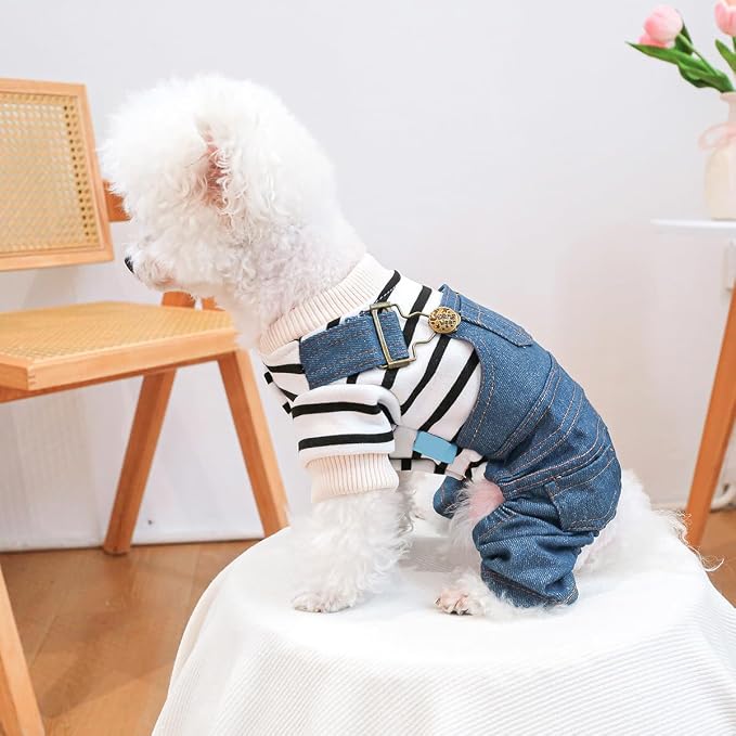 Dog Stylish Overalls Comfortable Puppy One Piece Outfits Summer Bib Overalls for Small Dogs Cute Pet Jumpsuit Onesie Chihuahua Yorkies Birthday Holiday Clothes Costume