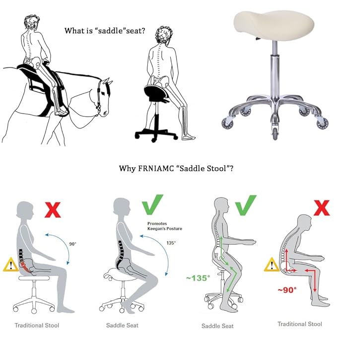 Professional Saddle Stool with Wheels Ergonomic Swivel Rolling Height Adjustable for Clinic Dentist Beauty Salon Tattoo Home Office (Beige)