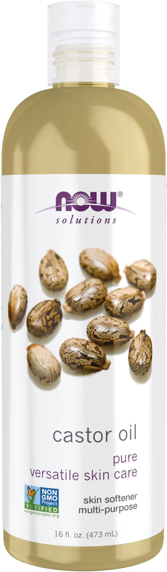 NOW Foods Solutions, Castor Oil, 100% Pure Versatile Skin Care, Multi-Purpose Skin Softener, 16-Ounce