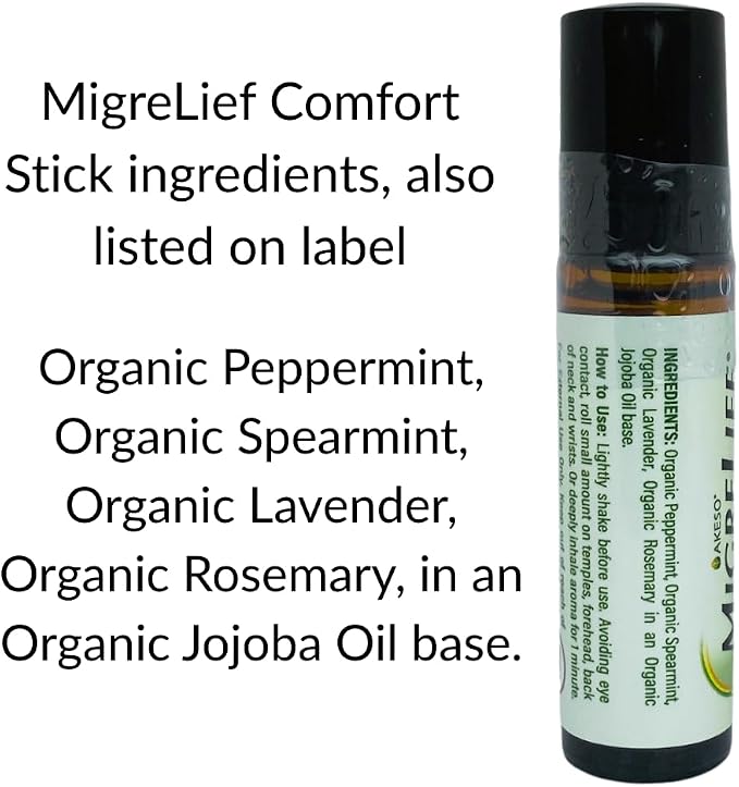 MigreLief Comfort Stick, Migraine and Headache Essential Oil Roll-On - Peppermint Lavender - 10ml