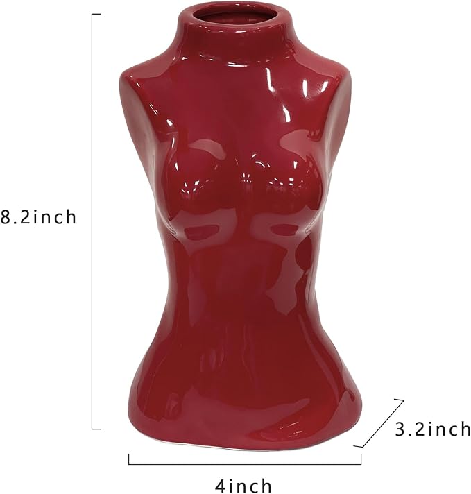 hjn Small Ceramic Vase for Flowers Modern Art Vase for Living Room/Home Decor Accents/Bookshelf/Mantel-Red
